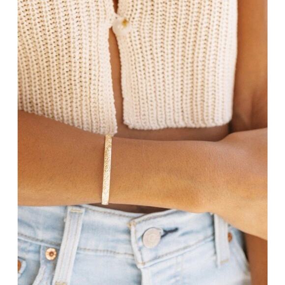 New Our Spare Change Skinny Floral Cuff Bracelet 18K Gold Plated - Picture 8 of 16